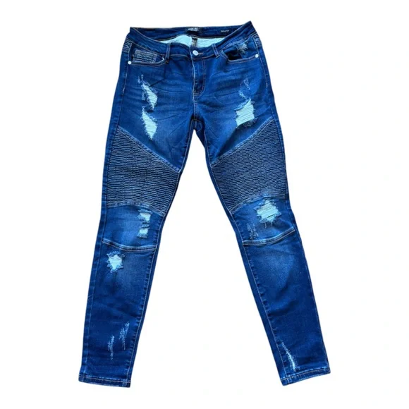 Judy Blue Women 9/29 Jeans Skinny Fit Style JB8469 Distressed Moto Denim Grunge - Picture 2 of 16